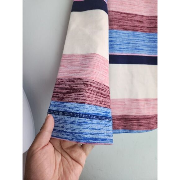 T by Talbots Cream Blue Pink Cotton Blend Zip Detail Sweatshrt size Large Petite - Picture 3 of 7